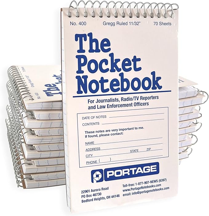 The Pocket Notebook – Spiral Notebook, Notepad, Writing Pad, Field Book for Reporters, Journalists, & Law Enforcement, Gregg Ruled, Top Bound – 3.75 x 6 Inches, 70 Sheets / 140 Pages (Pack of 12)