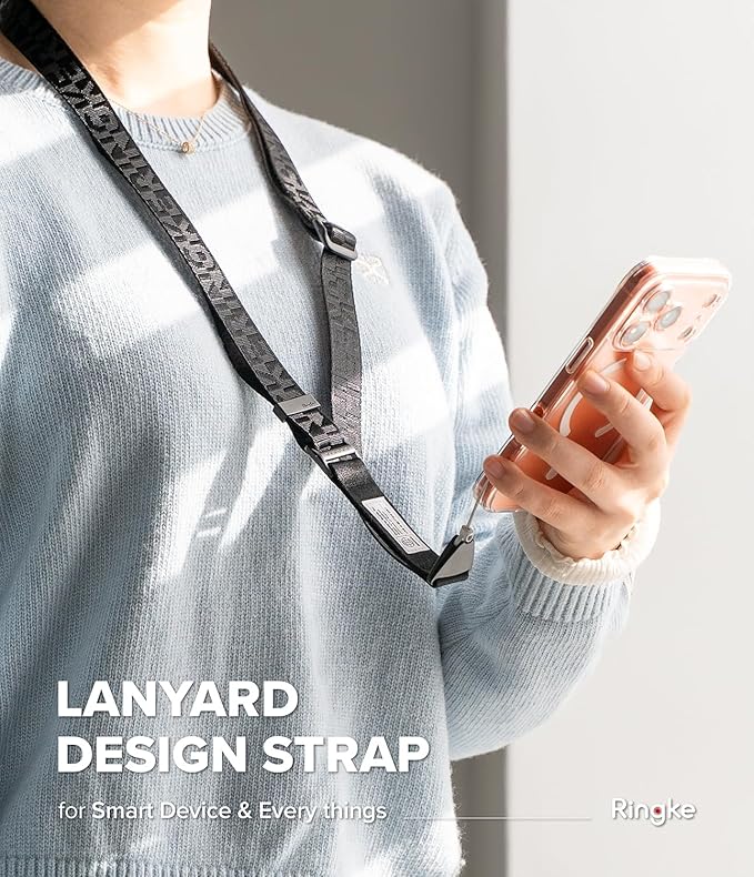 Ringke Lanyard Strap [One-Touch Buckle] Designed for Camera Strap and Phone Strap, Adjustable Sturdy Universal Neck Strap Compatible with Camera and Phone Case - Lettering Black 3