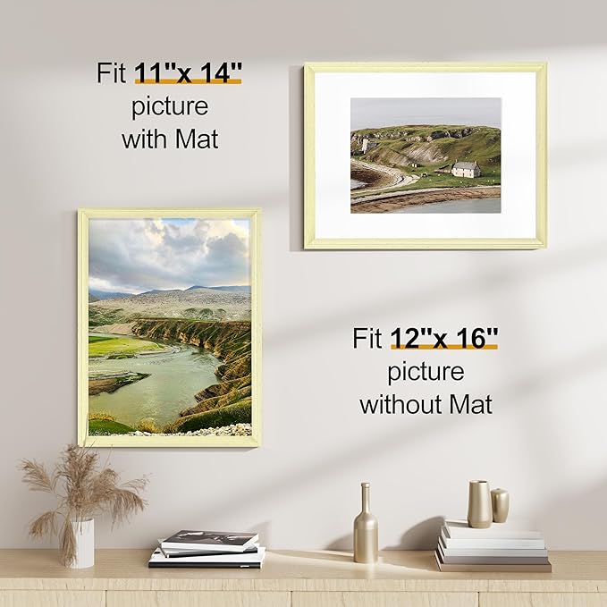 Vittanly 12x16 Picture Frames Set of 2, Ornate Vintage Photo Frame for Wall Mount, Display 8.5x11 Pictures with Mat or 12x16 without Mat, Beige