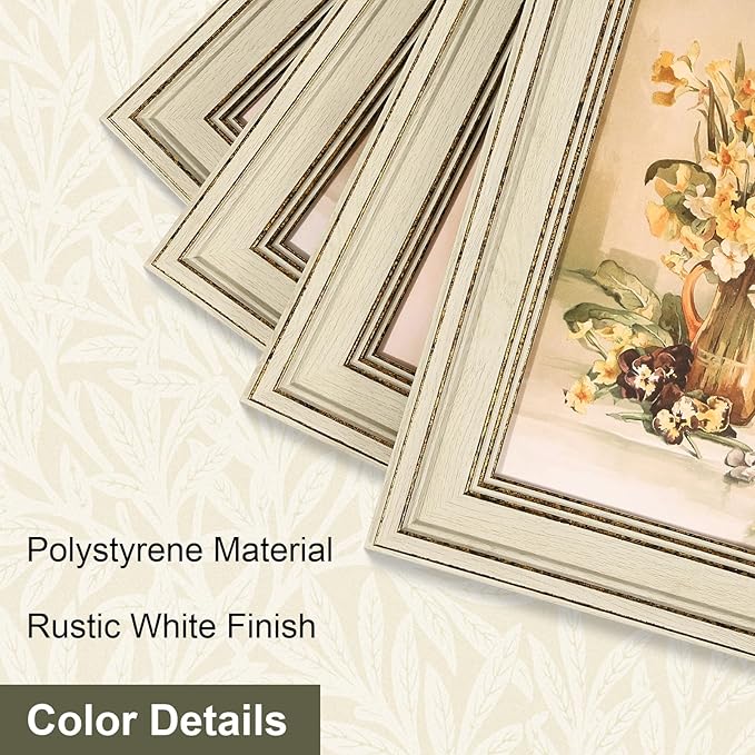 Vittanly 5x7 Picture Frame Set of 4, Vintage Photo Frame for Wall or Tabletop, Display 5x7 Pictures, Rustic Farmhouse Home Decor, Rustic White
