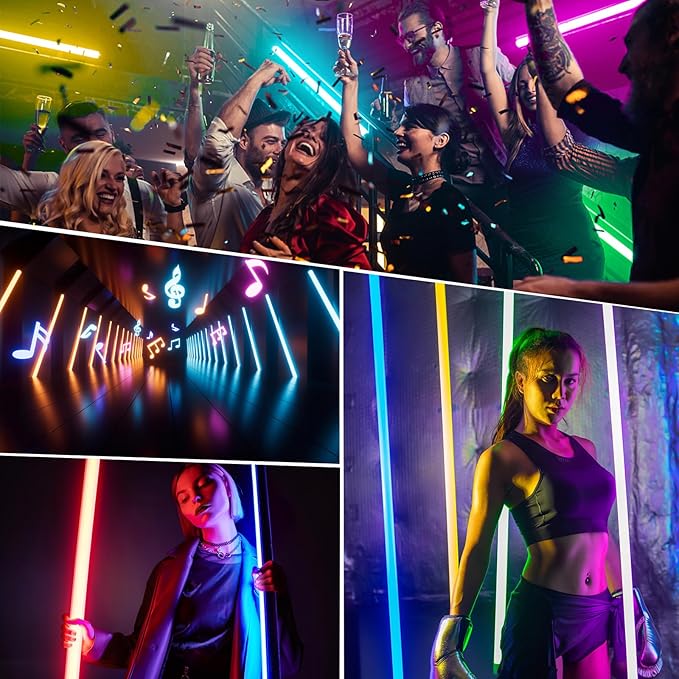 4 Pack RGB Tube Light with Tripod, Battery Powered 18W 4ft LED Video Light, Portable Handheld Color Neon Lights Bar for Photography Studio DJ Dance Photo Booth Lighting Party Lights Stick