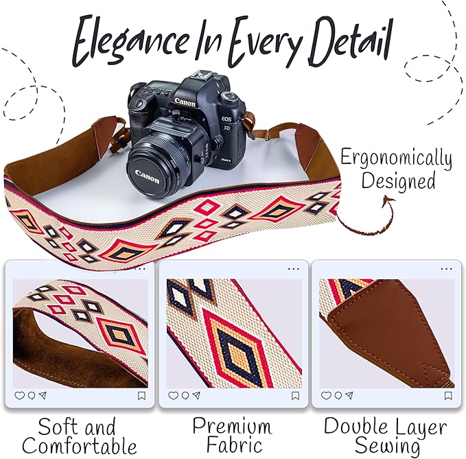 Art Tribute Camera Strap for All DSLR and Mirrorless Cameras. Add Your Name Or Initials Make It a Personalized Gift
