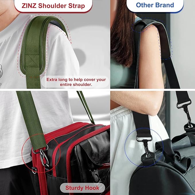 ZINZ 79.5" Universal Strap with Ultra-Thick Fixed Breathable Pad - Adjustable Heavy-Duty Shoulder Strap for Laptop, Crossbody, Luggage, Gym, Camera Bag and More,Army Green