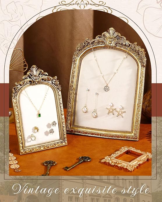 Jewelry Display Stand Vintage Necklace Organizer Ring Holder Earring Tray Resin Jewelry Photography Props Frame with Velvet Backing for Gifts