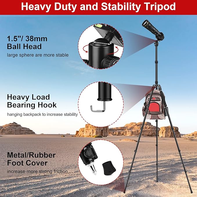 JOILCAN Tripod for Camera, 81" Camera Tripod Stand, 83 inches DSLR Tripods & Monopods, Heavy Duty Travel Tripod for Binoculars Laser Level Spotting Scope Telescope, Max Load 35lb