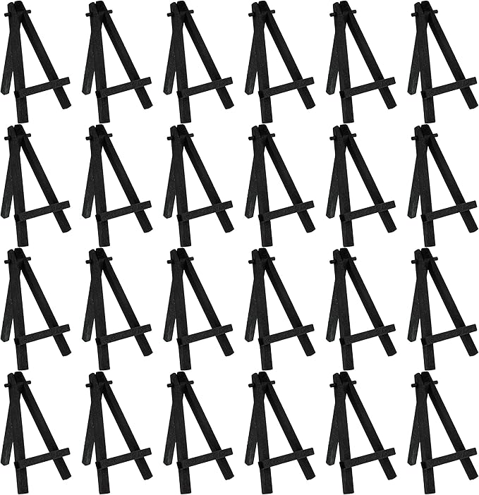 U.S. Art Supply 5" Mini Easel (24 Pack) - Black Wooden A-Frame Tabletop Display Stand, Mini Easel Stand - Small Easels for Display, Small Canvases, Crafts, Business Cards, Signs, Photos, Gifts
