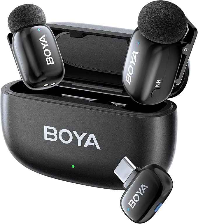 BOYA Mini USB-C Wireless Lavalier Microphone for Andriod iPhone 16/15, Ultra Mini Lapel Mics with AI Voice Switching, Noise Reduction and Charging Case, Metal Clip for TikTok Content Creators
