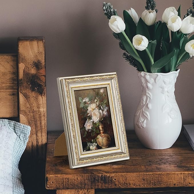 upsimples 5x7 Picture Frame with Real Glass, Ornate Vintage 5 x 7 Photo Frames for Wall Decor or Tabletop Display, White and Gold, 2 Pack