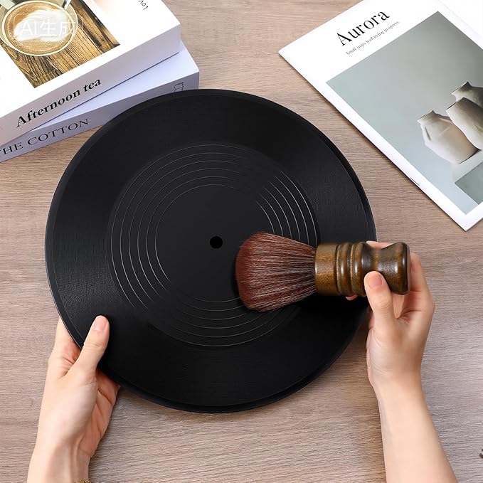 Vinyl Record Cleaning Brush, Vinyl Record Brush with Fine Fiber Bristles, Anti-Static Soft Record Brush, Wood Record Cleaner Accessories for Vinyl Cd Album Care