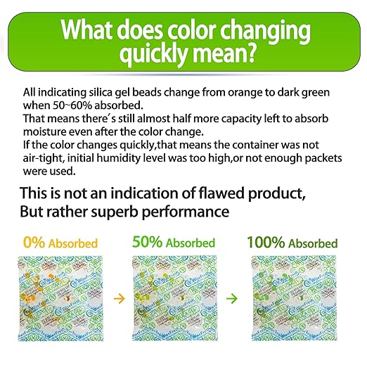 500Pcs Silica Gel Packets, 3 Gram Food Safe Desiccant Packs, Orange to Green Indicating- Moisture Absorbers for Storage