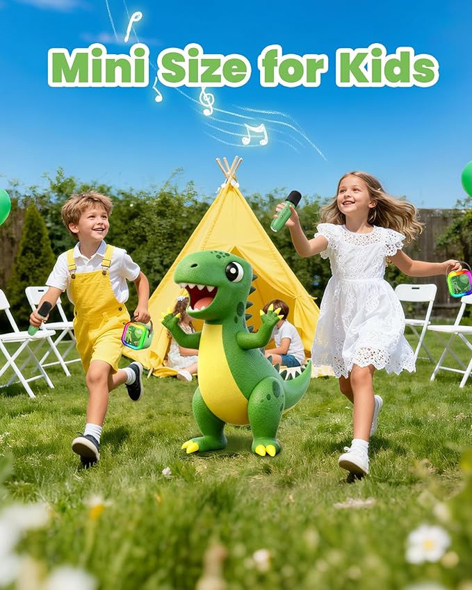 Mini Karaoke Machine for Kids Girls & Boys - Portable Bluetooth Speaker with 2 Wireless Microphones - Kids Birthday Gifts for Ages 4-10 - Dinosaur