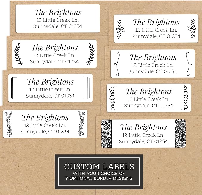 Personalized Return Address Labels - Black & White Styles - Choose Your Design - Custom Self Adhesive Stickers for Envelopes (60-960 Labels) (Classic Style)