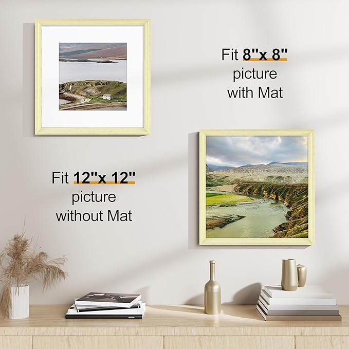 Vittanly 12x12 Picture Frames Set of 2, Ornate Vintage Photo Frame for Wall or Tabletop, Display 8x8 Pictures with Mat or 12x12 without Mat, Beige