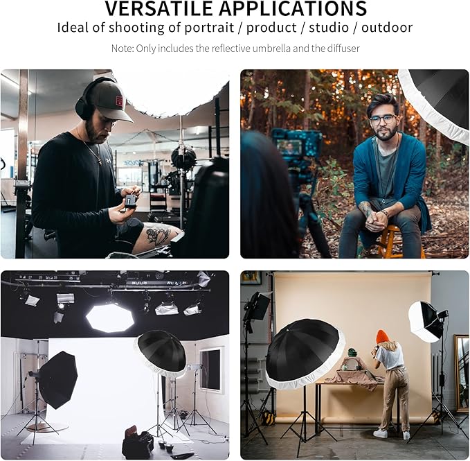 Selens 41 Inch Parabolic Umbrella with Diffuser Cover, Collapsible Black/Silver 16 Ribs Reflective Umbrella for Photo Studio Flash Speed Light