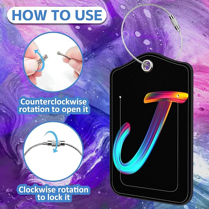 Luggage Tags for Suitcase,2 Pack Neon Colorful Letters Luggage Tags,Leather Baggage Tags Identifiers with Privacy Name Address Labels and Metal Loop for Women Men Girls Travel,Letter J