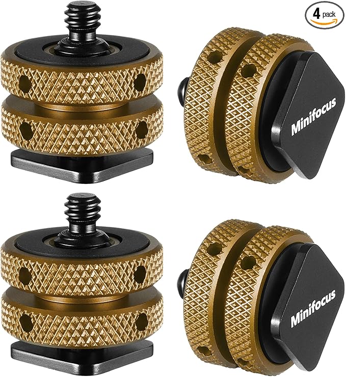 MINIFOCUS 4 Packs Camera Hot Shoe Mount Adapter, Double Nut with 1/4" and 3/8" Aluminum Alloy Tripod Screw Flash Shoe Mount for LED Monitors, Microphone, DSLR Field Monitor
