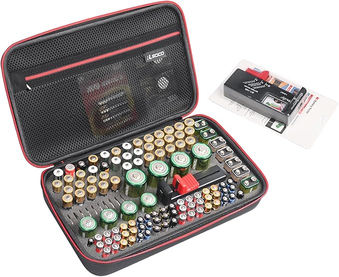 RLSOCO Battery Organizer Storage Case Holder Stores Up to 120+ Batteries: AA AAA C D 9V BT-168 and More. (Note: Include a battery tester, Not include any batteries)