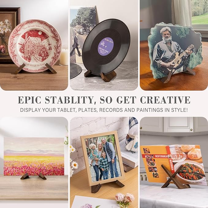 4.5 Inch Plate Stand Display - Wooden Picture Frame Holder, Decorative Table Top Easel