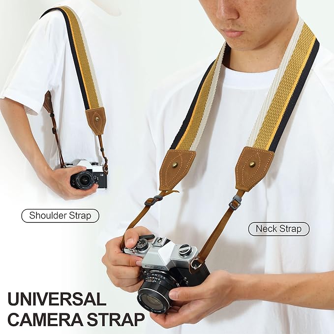 Padwa Lifestyle Camera Strap - 2" Wide Classic Vintage Crazy Horse Arts Cowhide Head Cotton Embroidered Universal Neck Shoulder & Crossbody Camera Straps for Photographers Gift and All DSLR Cameras