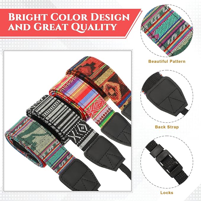 Saintrygo 4 Pcs Vintage Camera Straps for Photographer, 1.5'' Woven Adjustable Universal Neck Shoulder Crossbody Strap Quick Release for All DSLR SLR Camera, Photographer Gift for Men Women, 4 Style