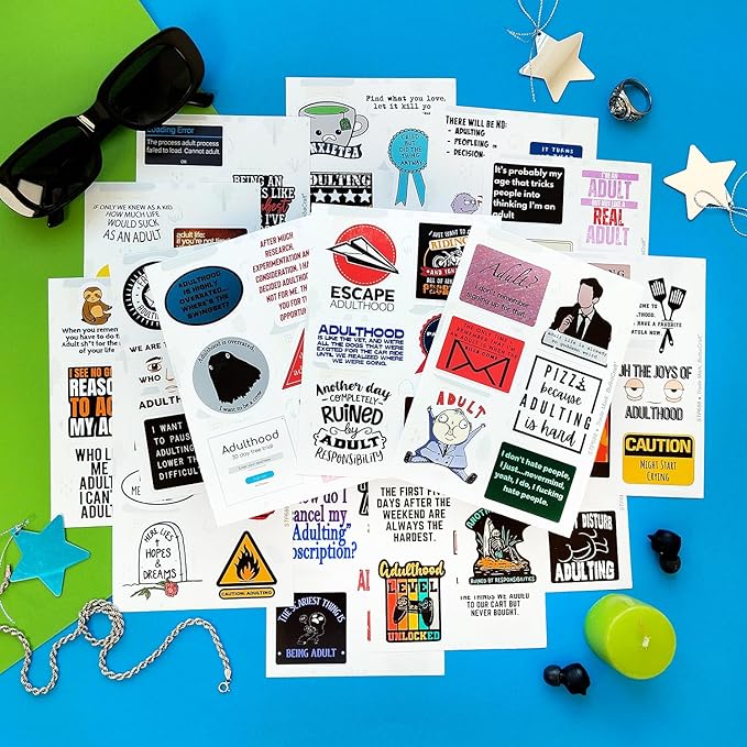 BulbaCraft 100Pcs Funny Adulting Stickers, Adulting is Hard Stickers, Funny Decals for Adults, Adult Reward Decals, Gifts for Women & Men