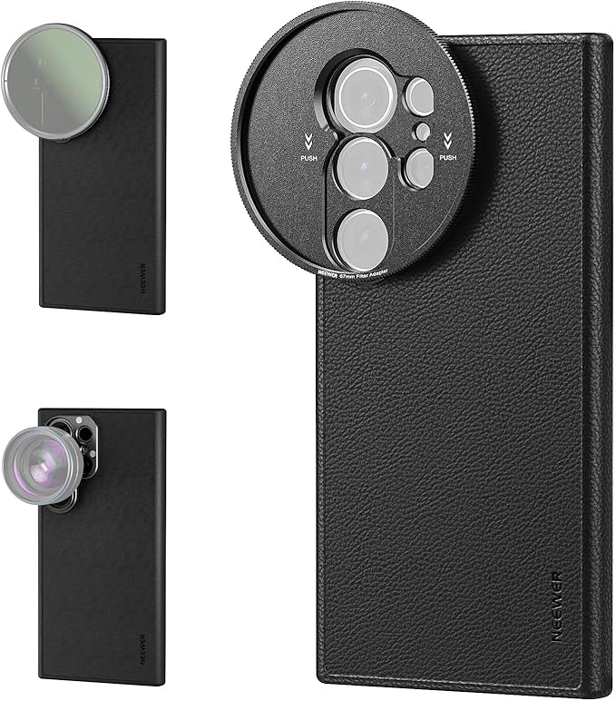 NEEWER S25 Ultra Case, Protective Faux Leather Phone Case with 17mm Lens Mounts & 67mm Filter Adapter for Video Recording, Compatible with Samsung Galaxy S25 Ultra MagSafe Charging, PA092