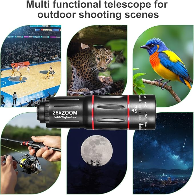 Phone Camera Lens Kit 28X Telephoto Lens for iPhone with E-Clip and Tripod, Suitable for Most (Black)