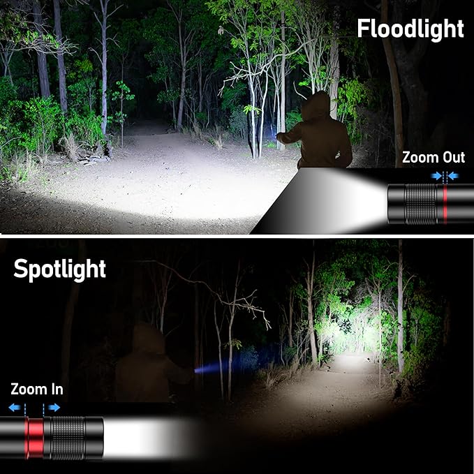 Blukar LED Flashlight Rechargeable 2 Pack, Super Bright Adjustable Focus Handheld Flashlights, 4 Lighting Modes, Waterproof Pocket Size Torch for Camping, Hiking, Outdoor, Emergency-Black