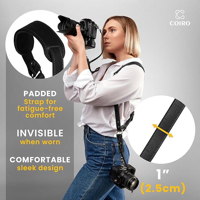 C Coiro Camera Harness for 2 Cameras Dual Shoulder Leather Camera Strap for DSLR/SLR, Camera Straps for Photographers