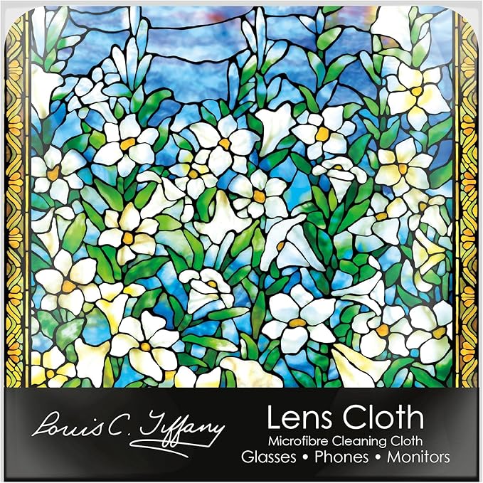 RainCaper Quality Microfiber Lens Cleaning Cloth - 6”x6” - for Eyeglasses, Sunglasses, Phones, Screens, Blue-Light Glasses, Monitors - Fine Art Design - Tiffany Field of Lilies