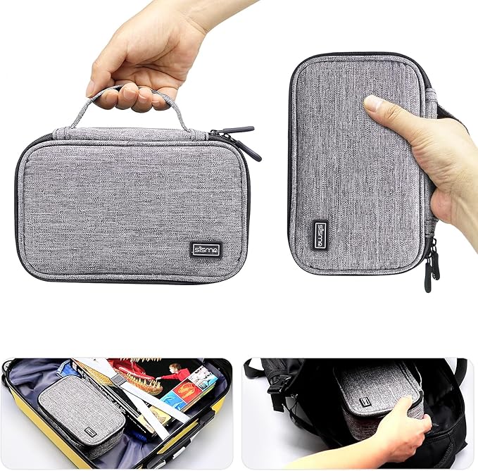 sisma Travel Electronics Organizer Small Carrying Case for Cables Phone Chargers USB Plugs Power Cords Earbuds Adapter Tech Accessories Pouch -Grey