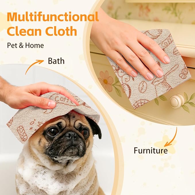 Microfiber Cleaning Cloth Roll, 50-Count Reusable Durable Absorbent Lint-Free Non-Scratch Towels, Dish Rags for Kitchen & Home, Studio, Multi-Purpose, Food Pattern, 12x12 in