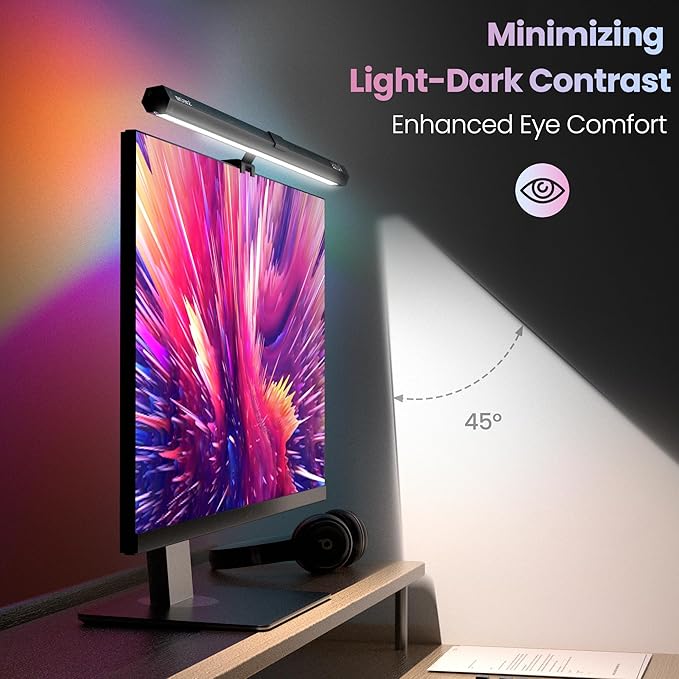 Quntis Monitor Light RGB PRO Backlight, Eye-Care Dual Light Computer Light Bar Gaming Office Desk Lamp, 15 Modes Dimmable Backlight, 3 Color Temperature Adjustable Brightness, Ra95 Screen Light Bar