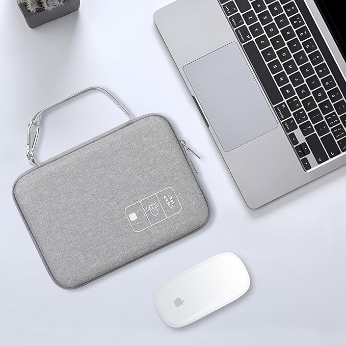 Lacdo Hard Travel Electronic Organizer Case for MacBook Power Adapter Charger, Cables, Cords, Apple Pencil, Mouse, Power Bank, USB Flash Disk, SD Cards EVA Protective Portable Accessories Bag, Gray