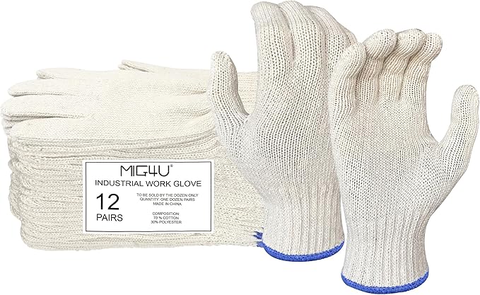 MIG4U 12 Pairs Work Gloves - Cotton String Gloves for Safety Work - Glove Liner Hand Saver Heat Protection for BBQ (Medium, Economic)
