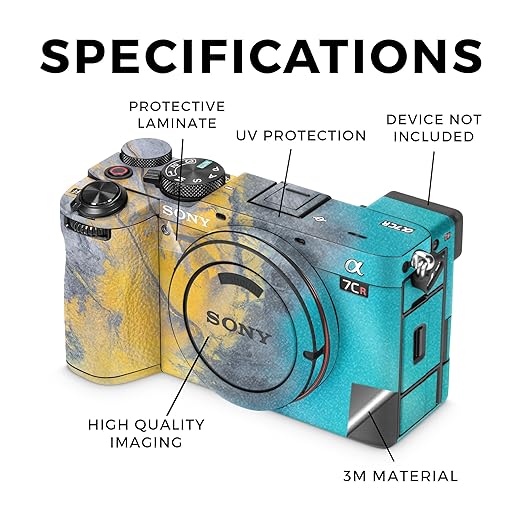 Glossy Glitter Camera Skin Compatible with Sony Alpha 7CR Camera (2023) - Yellow Spill - Premium 3M Vinyl Protective Wrap Decal Cover - Easy to Apply | Crafted in The USA by MightySkins