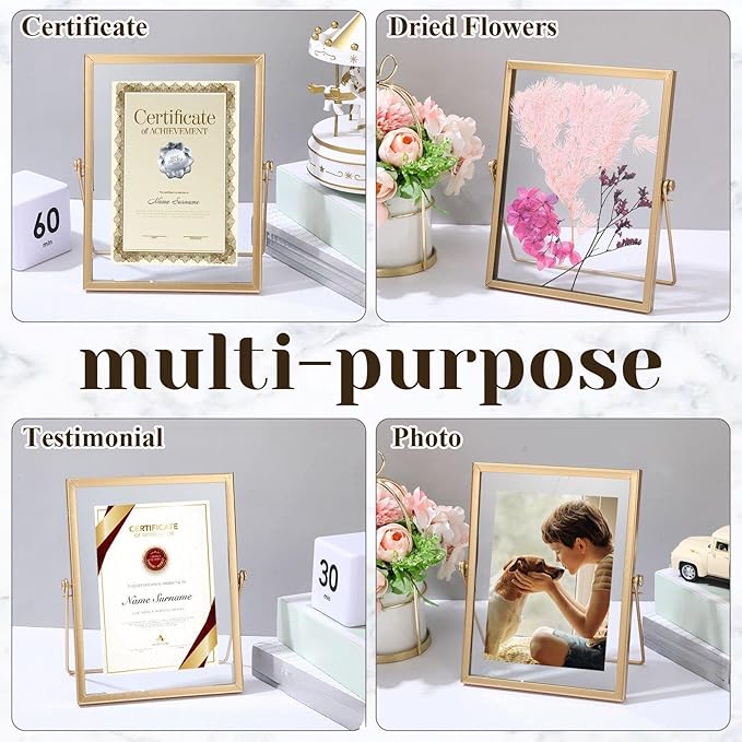 Hoteam 12 Pack 6 x 8 Inches Floating Frame for Photo 4 x 6 Inches, Glass Floating Picture Frame Collection Vintage Metal Minimal Ornate Easel for Wedding Pictures Photos Desk Tabletop Display