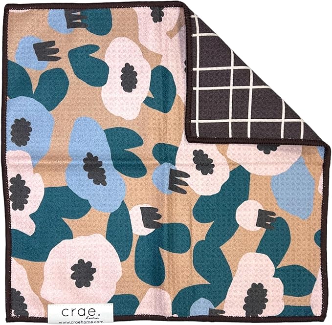 crae. Reversible Microfiber Washcloths 12x12 – Super Absorbent, Quick Drying Waffle Weave – Lint-Free, Scratch-Free Cleaning Cloths for Kitchen, Home, Cars & Windows (Lilly Plaid- Cream/Multi)