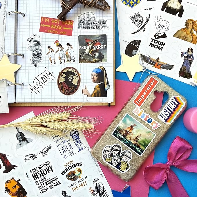 BulbaCraft 100Pcs Funny History Stickers, History Nerd Stickers, Gifts for Women & Men