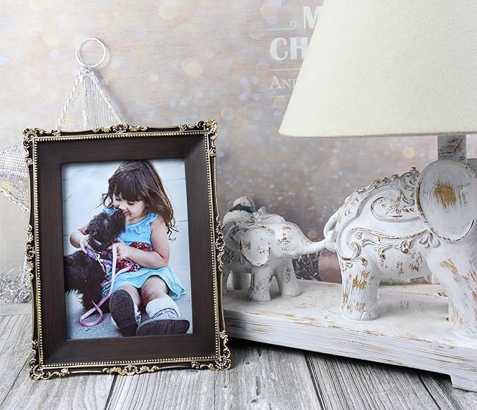 Hymmah 5 * 7inch Wallet Picture Frame Vintage Photo Frame Ornate Textured Hand-Crafted Resin Frame with Easel&Hook for Tabletop&Wall Display,Photo Gallery,Art