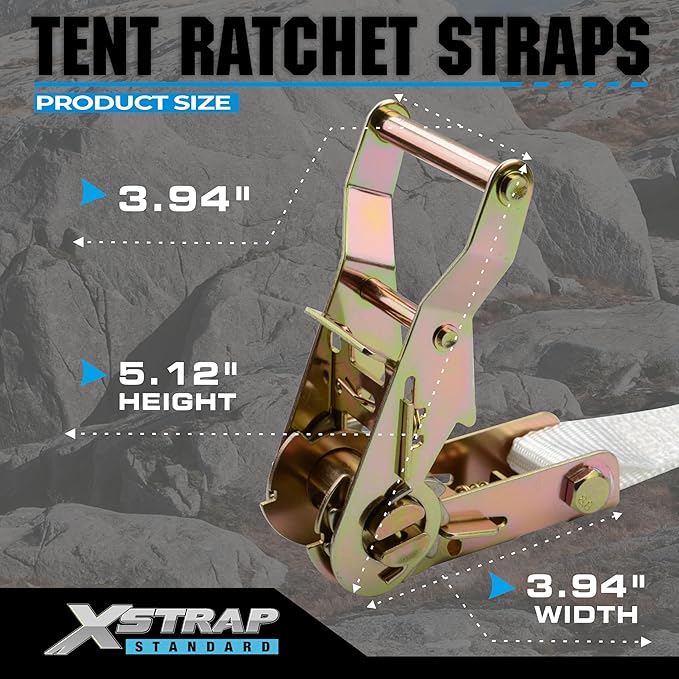 XSTRAP Standard 4PK 1" Ratchet Tent Straps with Loop End - Heavy Duty 2500lbs Breaking Strength, Secure Tents & Canopies for Camping/Events, 12ft Tie Down Straps, Durable Polyester Webbing
