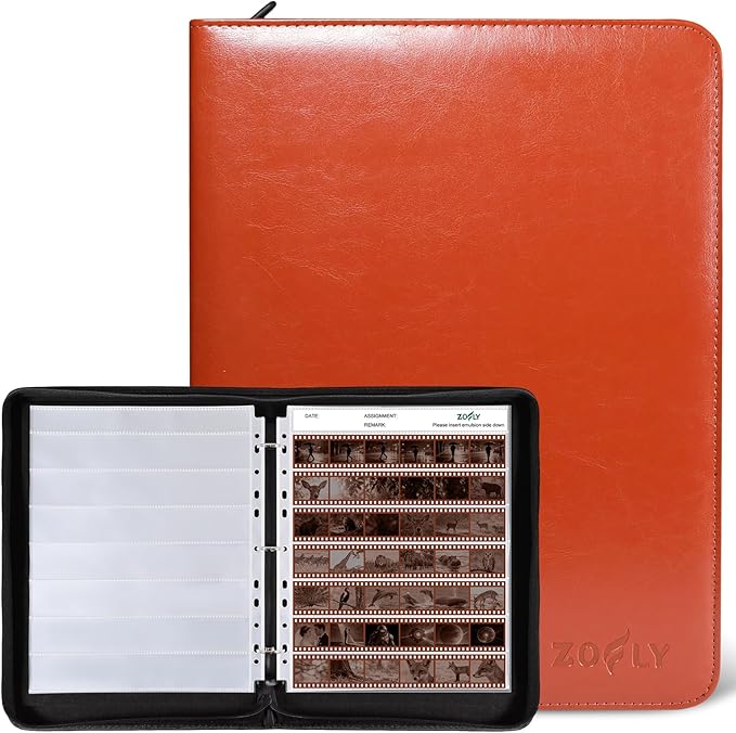 35mm Film Negative Storage Binder Album Kit - 30 Acid-Free Clear Negative Sleeves, PU Leather Storage Binder Case for Camera 135/35mm Film Negatives, Negative Page Preservers, Up to 1260 Frames, Brown