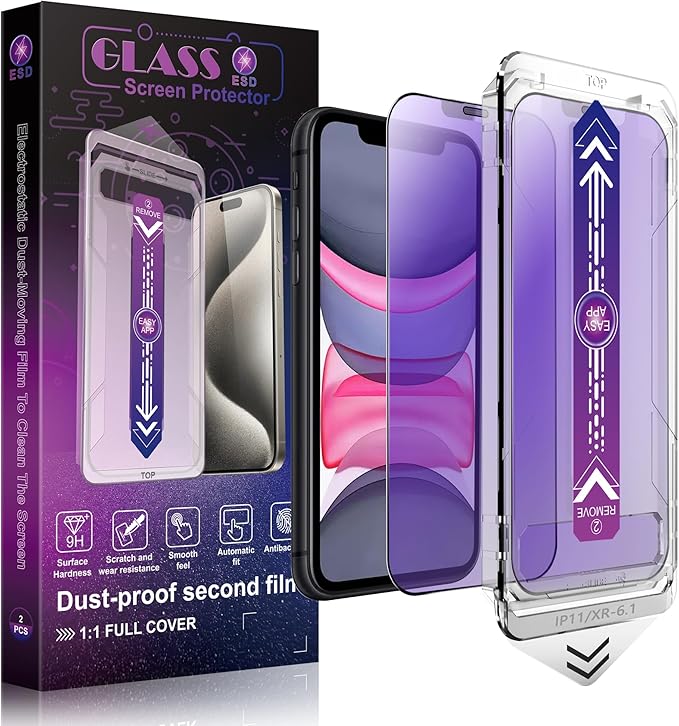 SHANG PIN JIA 2 Pack Anti Blue Light Matte Screen Protector for iPhone 11 and iPhon XR 6.1-Inch Auto Dust Removal, No Bubbles, Tempered Glass Film, Easy Installation