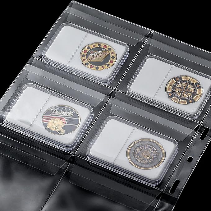 60 Pockets Coin Binder Pages - 3.8×3.2 inch Holders 10 pcs Loose-Leaf Sheets Acid-Free Collection Holders for Medallion Coin Stamp Currency Collecting Supplies 97x82 mm / 3.82x3.23 inch CS03206