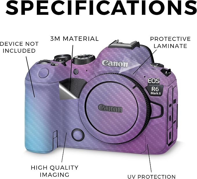 Carbon Fiber Camera Skin Compatible with Canon EOS R6 Mark II Camera (2022) - Purple Fog - Premium 3M Vinyl Protective Wrap Decal Cover - Easy to Apply | Crafted in The USA by MightySkins