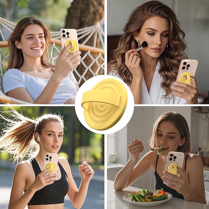 Magnetic Phone Grip Ring Holder, Liquid Silicone Magnet Cell Phone Grip Finger Loop, Compatible with Magsafe, Back of Phone for iPhone 17/16/15/14/13/12 Series, Yellow