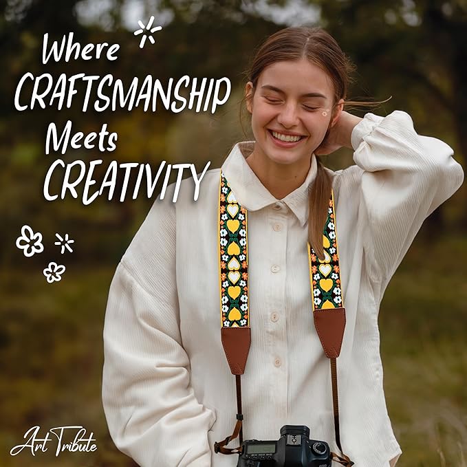 Art Tribute Camera Strap for All DSLR and Mirrorless Cameras. Add Your Name Or Initials Make It a Personalized Gift