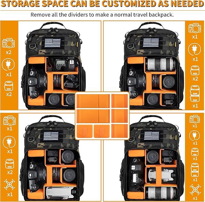 TORIBIO Camera Backpack for DSLR/SLR/Mirrorless Photography Camera, Water-resistant Tactical Camera Travel Bag Backpack Case with 15.6" Laptop Compartment, Tripod Holder