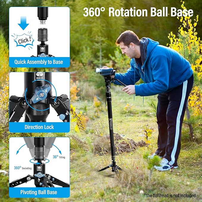 SIRUI SVM-165 Rapid Monopod for Cameras, 65” Carbon Fiber Monopod with Feet, One-Step Rapid Height Adjustment, Lightweight for DSLR Camera, Modular 3 in 1, Max Load 22lbs