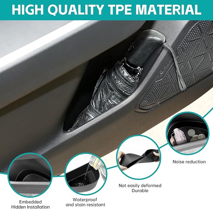 Door Side Storage Box Compatible with 2019-2025 Toyota RAV4 Accessories, Front & Rear 4PCS Door Handle Insert Organizer Tray, TPE Phone Pockets Fit for RAV 4 RAV-4 Accessories